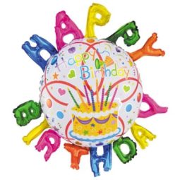 בלון הליום עגול - happy birthday עוגה