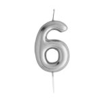 נר יום הולדת ספרה 6 כסף מטאלי