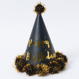 כובע יומולדת שחור זהב עם פונפון - אלגנט