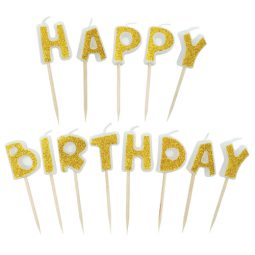 נרות קיסמים happy birthday - זהב גליטר