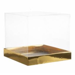 קופסת קרטון זהב מטאלי מרובע גבוה + מכסה 30 ס