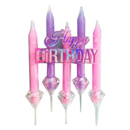 נרות יהלום ורוד סגול happy birthday