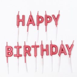 נרות קיסמים happy birthday - אדום מטאלי