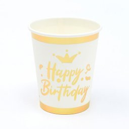 כוסות Happy Birthday לבן זהב