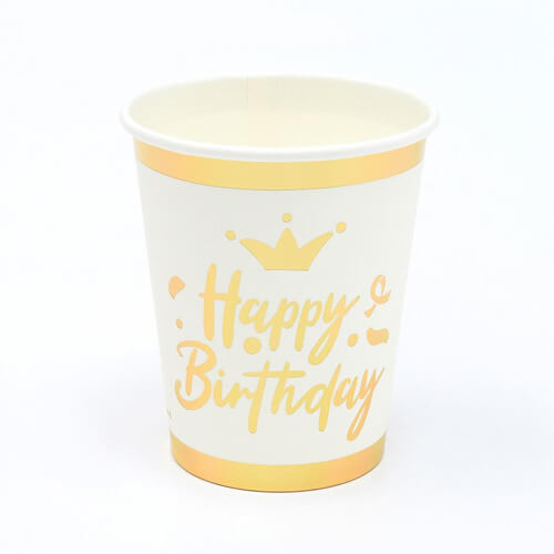כוסות Happy Birthday לבן זהב