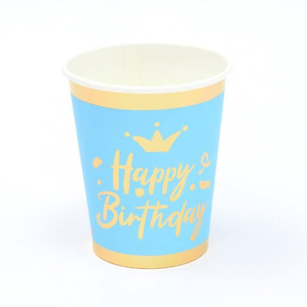 כוסות Happy Birthday כחול מבריק